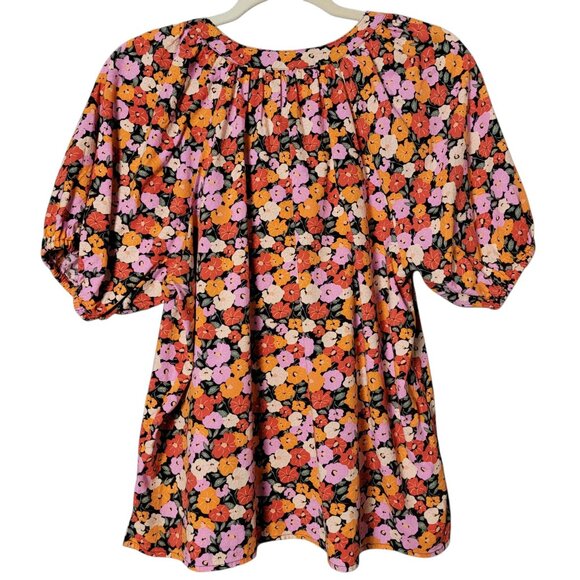 LOFT Petites Womens Floral Peasant Puff Sleeve Cottagecore Front Tie Work Top LP - Picture 4 of 9